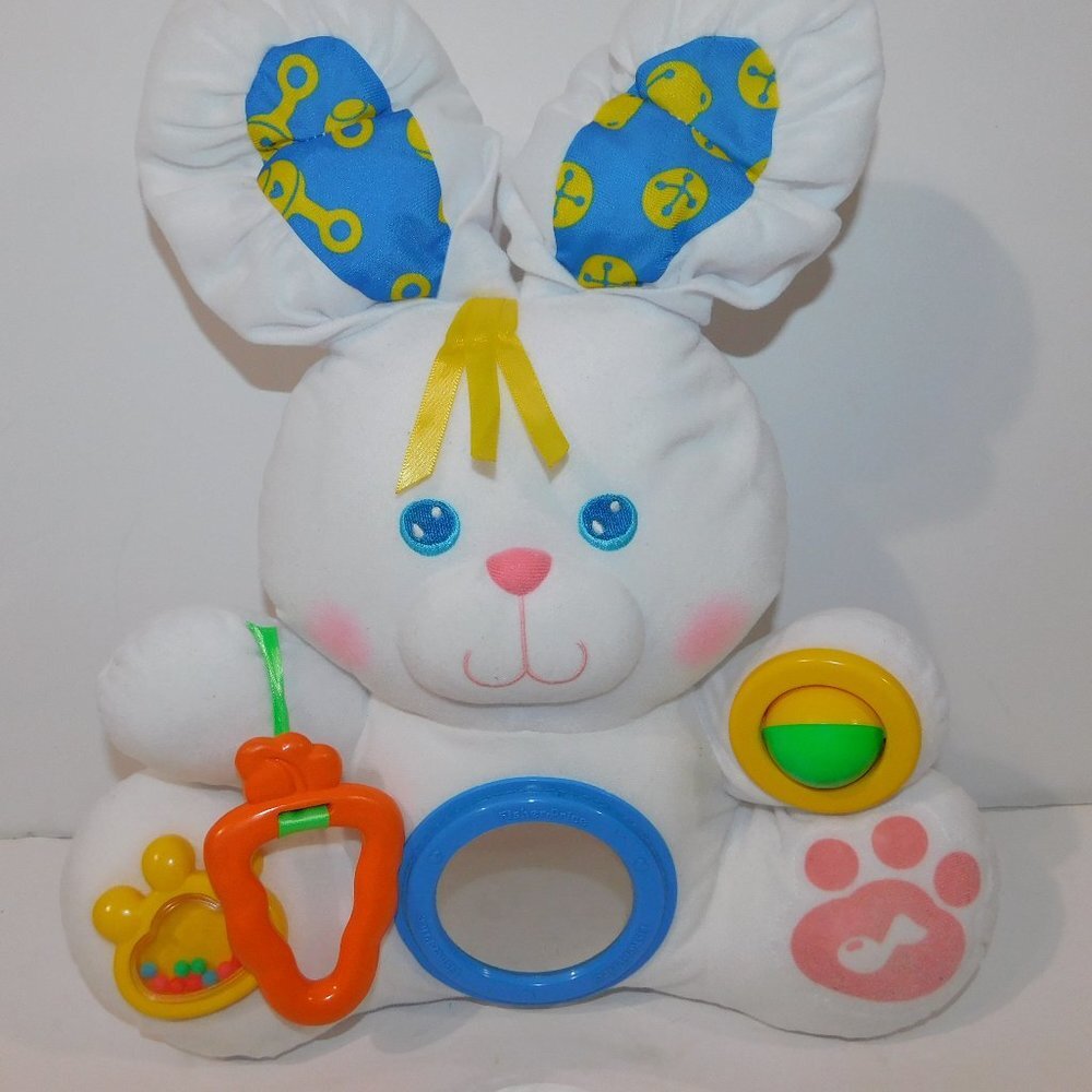 VTG 1990 Fisher Price 14" Plush White DISCOVERY BUNNY Rabbit 1371 Baby Activity